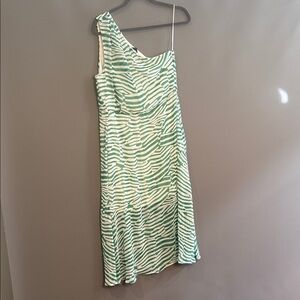 Sam Edelman Green and White Striped One-Shoulder Women's Dress